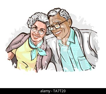 Vector illustration with the image of a happy elegant mature couple Stock Vector