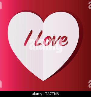 White paper cut love heart for Valentine s day or any other Love invitation cards. Vector EPS 10 abstract paper cut illustration of pink heart shape Stock Vector