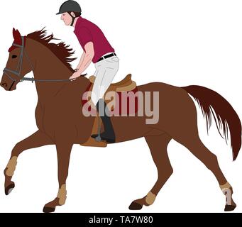 young horseman riding elegant horse sketch illustration - vector Stock ...