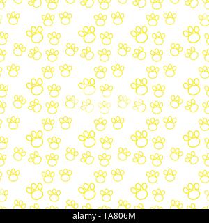 Backdrop with silhouettes of cat or dog footprint. yellow Vector illustration animal paw track pattern. Paw print seamless. Stock Vector