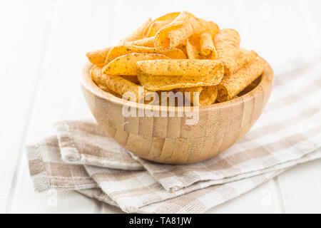 Rolled tortilla chips in bowl. Stock Photo
