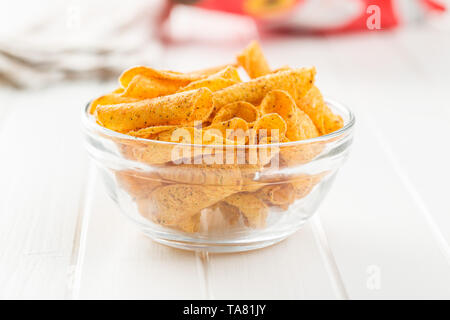 Rolled tortilla chips in bowl. Stock Photo