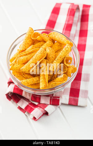 Rolled tortilla chips in bowl. Stock Photo