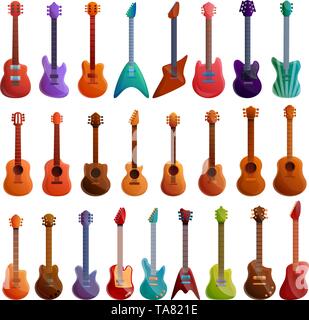 Guitar icons set. Cartoon set of guitar vector icons for web design Stock Vector