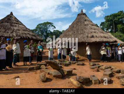 Dan tribe women in line singing and dancing during a ceremony, Bafing, Gboni, Ivory Coast Stock Photo