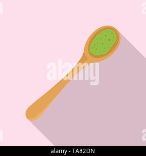 Matcha in wood spoon icon. Flat illustration of matcha in wood spoon vector icon for web design Stock Vector