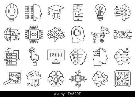 Artificial intelligence system icons set. Outline set of artificial intelligence system vector icons for web design isolated on white background Stock Vector