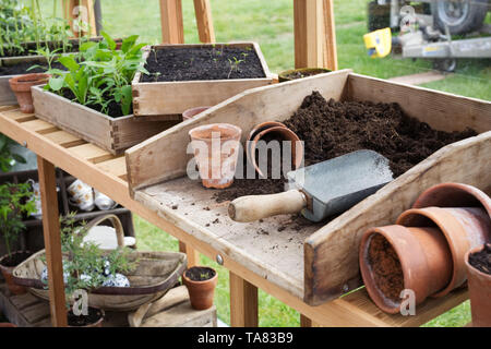 The Potting Bench in a greenhouse at RHS Malvern Spring Show. Stock Photo