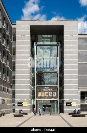 Visitors leaving the entrance to the Royal Armouries Museum, in Leeds, Yorkshire, England, UK Stock Photo