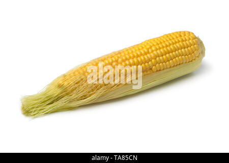 Corn on the cob and corn silk isolated on white background Stock Photo