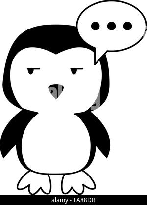 Cute penguin animal cartoon in black and white Stock Vector