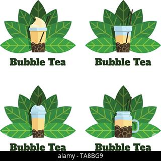 Set of bubble tea badges. Vector flat labels Stock Vector