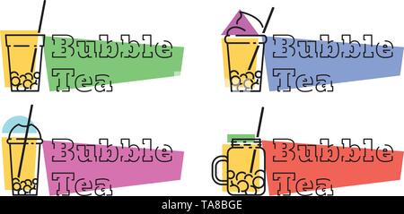 Set of bubble tea badges. Vector line labels Stock Vector