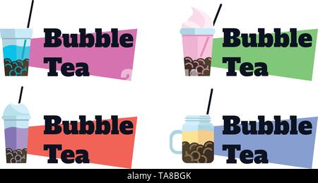 Set of bubble tea badges. Vector flat labels Stock Vector