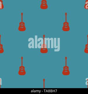 Colored seamless pattern with guitars on a blue background, vector illustration Stock Vector