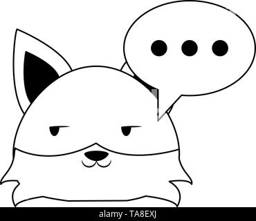 Cute fox animal cartoon in black and white Stock Vector