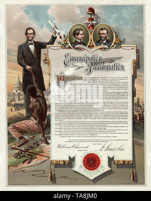 Copy of Abraham Lincoln's Emancipation Proclamation, Henderson, Achert, Krebs Lith. Co., Cincinnati, Ohio, 1890 Stock Photo