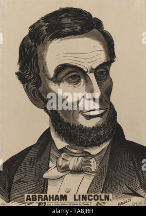 Head and Shoulders Portrait of Abraham Lincoln, Woodcut Print, King & Baird, Printers, Philadelphia, 1864 Stock Photo