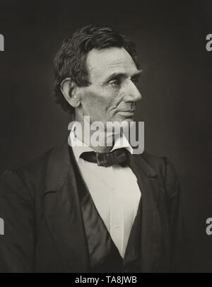 Head and Shoulders Portrait of Abraham Lincoln, Photograph by Alexander Hesler, 1860 Stock Photo