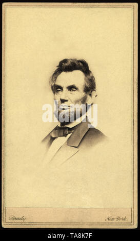 Head and Shoulders Portrait of Abraham Lincoln, Photograph by Mathew Brady, January 8, 1864 Stock Photo