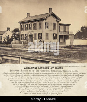 Abraham Lincoln standing with his sons Willie and Tad in front of their Home, Springfield, Illinois, USA, Photograph by John Adams Whipple, February 12, 1861 Stock Photo