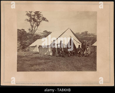 General Randolph B. Marcy with Officers and Civilians at Army of the Potomac Headquarters. Antietam, Maryland, USA, Photograph by Alexander Gardner, October 3, 1862 Stock Photo