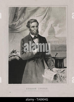 Abraham Lincoln, Three-Quarter Length Portrait with Hand on Emancipation Proclamation, Published by John H. Bufford, 1862 Stock Photo