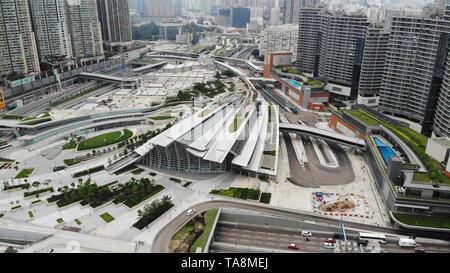 west kowloon station exteior, high speed rail hong kong to shenzhen, part of  Guangzhou–Shenzhen–Hong Kong Express Rail Link Stock Photo