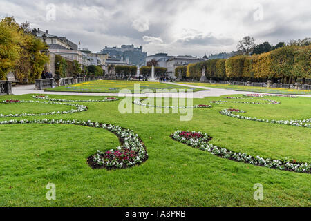 Salzburg, Austria - October 29, 2018: Mirabellgarten or Mirabell garden is garden of Mirabell Palace Stock Photo