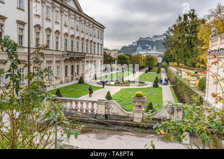 Salzburg, Austria - October 29, 2018: Mirabellgarten or Mirabell garden is garden of Mirabell Palace Stock Photo