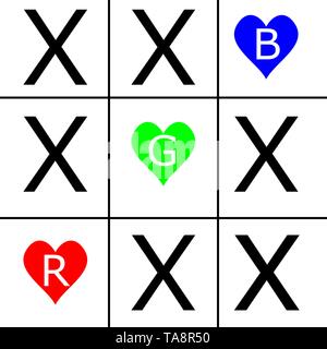 tic tac toe game with RGB colours Stock Vector