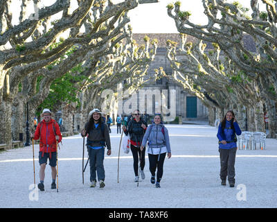 Spain, pilgrims walking in Padron, along the St. James Walk, Camino de Santiago Spain    Photo © Fabio Mazzarella/Sintesi/Alamy Stock Photo *** Local  Stock Photo