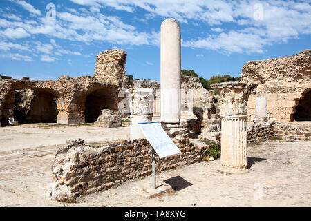 CARTHAGE, TUNISIA, AFRICA-CIRCA MAY, 2012: Corinthian columns are in Antoninus Pius Thermes. It was the center or capital city of the ancient Carthagi Stock Photo