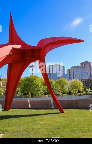 Olympic Sculpture Park and Space Needle, Seattle Stock Photo