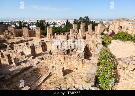 General view of Antonine Baths in Carthage from hill. Archaeological site. Tunisia, the Africa Stock Photo