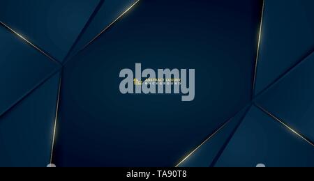 Abstract wide vector gradient dark blue with golden light line template. You can use for poster, luxury ad, presentation template, design artwork. ill Stock Vector
