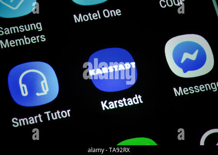 Smartphone, display, ext., Karstadt, Display, App Stock Photo