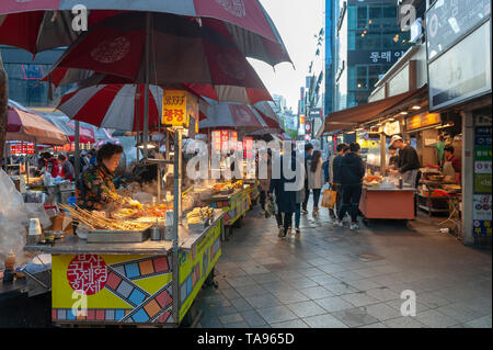 Local Korean street food vending at Busan International Film Festival (BIFF) Square in Nampodong, Busan City, South Korea Stock Photo