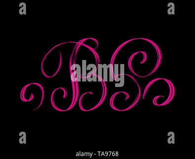 Elegant capital letter B with flourishes glowing in pink on black background Stock Photo