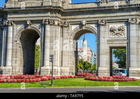 Puerta de Alcala built in the eighteenth century to access the city of Madrid Stock Photo