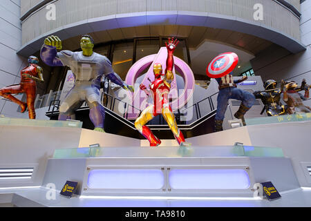 Causeway Bay, Hong Kong, China - May 03, 2019: Avengers 4 character model features 1:1 life-size statues in Hong Kong, as part of promotional activity Stock Photo