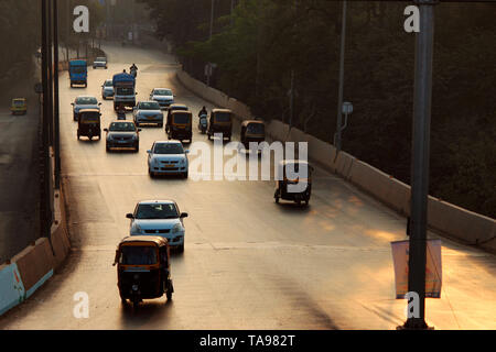 Early morning traffic on the road, Pune, Maharashtra. Stock Photo