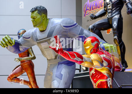 Causeway Bay, Hong Kong, China - May 03, 2019: Avengers 4 character model features 1:1 life-size statues in Hong Kong, as part of promotional activity Stock Photo