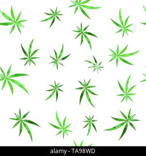 Vector Green Cannabis Leaves Background. Medical Marijuana Seamless Pattern Stock Vector