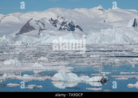 Antarctica. Fish Islands. The Fish Islands are located between Crystal Sound and Grandidier Channel below the Antarctic Circle. Ice filled bay. Stock Photo