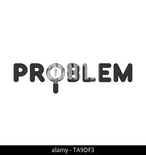 Vector icon concept of problem word with magnifying glass and exclamation mark. Black outlines and colored. Stock Vector
