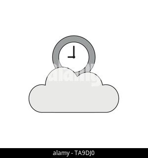 Vector icon concept of clock time on cloud. Black outlines and colored. Stock Vector