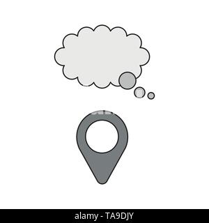 Vector icon concept of map pointer with blank thought bubble. Black outlines and colored. Stock Vector