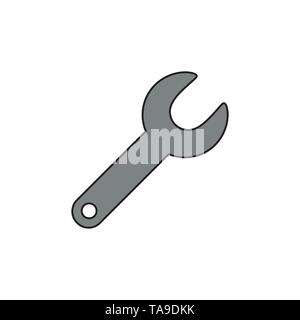 Vector icon concept of grey spanner. Black outlines and colored. Stock Vector