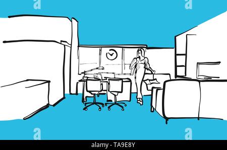 Office sketch. Hand drawn vector art for architecture and communication projects. Stock Vector